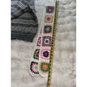 VTG Handmade Crochet Cotton Yarn Granny Square Knee Retro Leg Warmers Socks